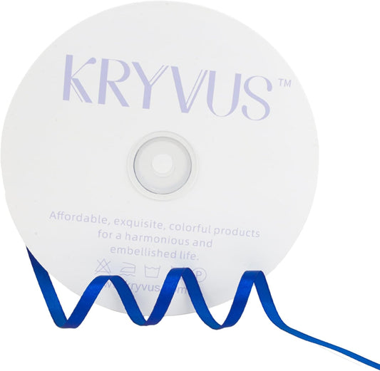 Dark Royal Blue Satin Ribbon 1/4 inch X Continuous 100 Yards, Single Face Polyester Ribbon Perfect for Gift Wrapping, Flower Bouquet, Wedding Decor, Crafts, Bow Making, Sewing and More