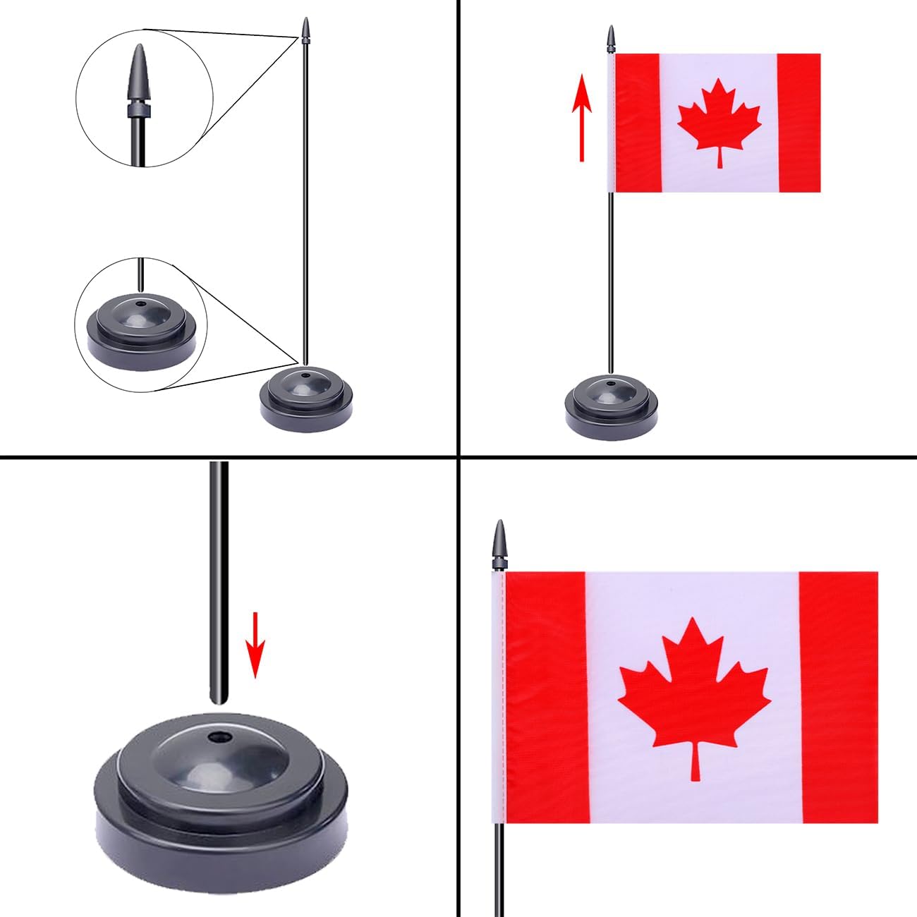 WXTWK 2 Pack Canada Flag Canada Deluxe Desk Flag Set - Mini Small Canadian Table Office Flags with Black 12" Solid Pole Stand Base Classroom Meeting Desktop Decorations
