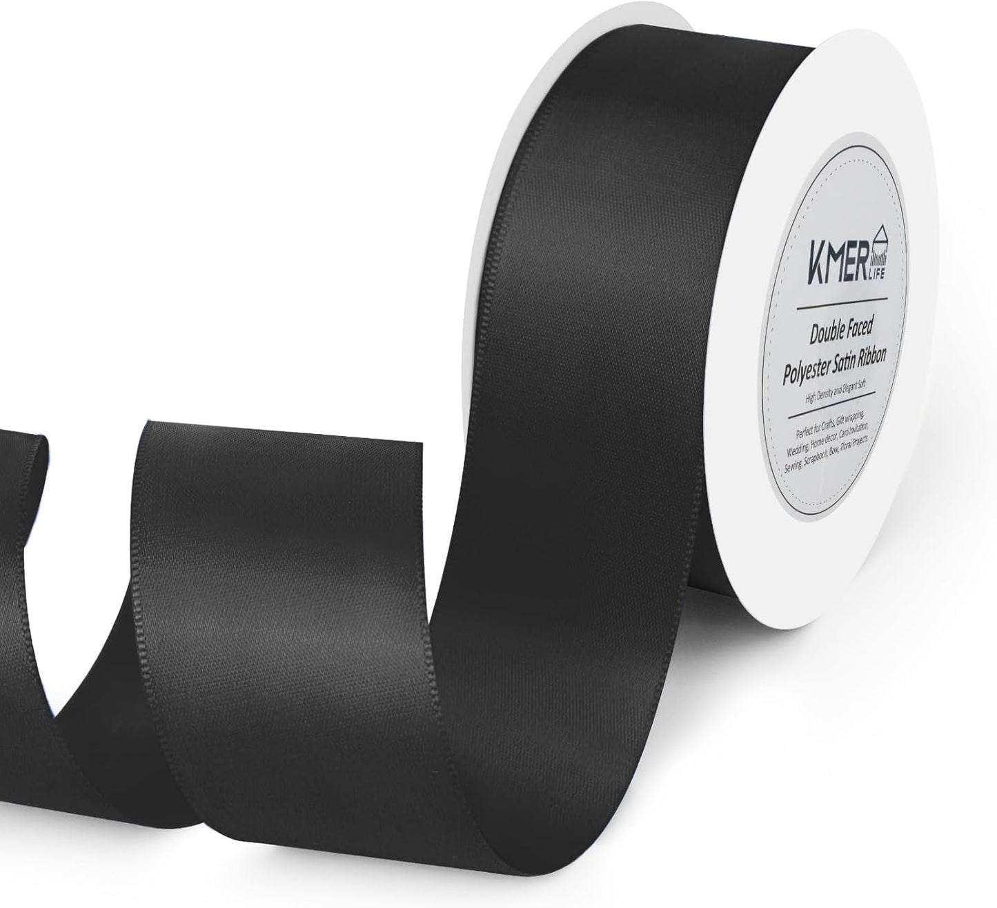 Solid Color Double Faced Black Satin Ribbon 1-1/2" X 25 Yards Ribbons Use for Bows Bouquet, Gift Wrapping, Floral Arrangement