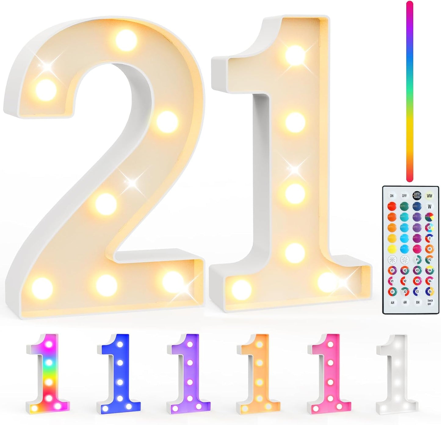 Pooqla 21st Birthday Decorations for Her Him, 35 Colors LED Light Up Numbers with Remote, Multicolor Marquee Numbers 21 Sign for Party Wedding Anniversary Decor 21st Birthday Gift, Number 21