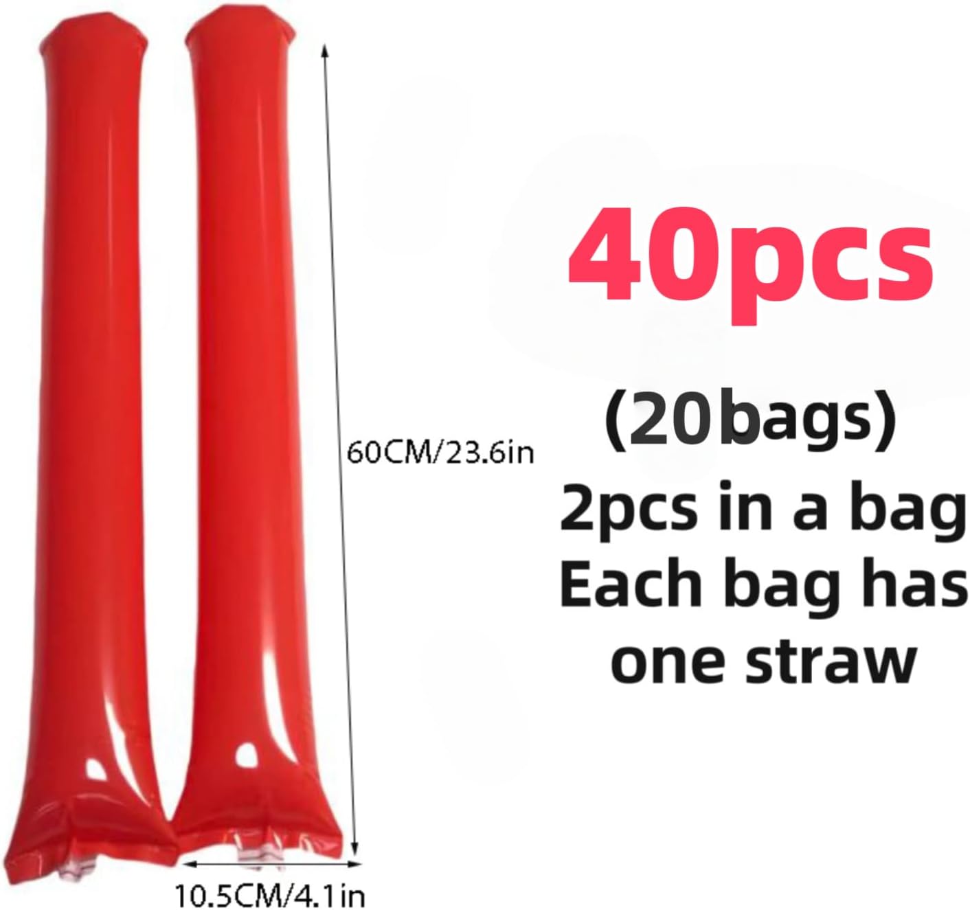 40pcs Round headTeam Spirit Boom Sticks Thunder Sticks Cheering Sticks Team Spirit Plastic Cheerleading Spirit Stick Clapper Inflatable Noise Maker Sports Supply (Red)