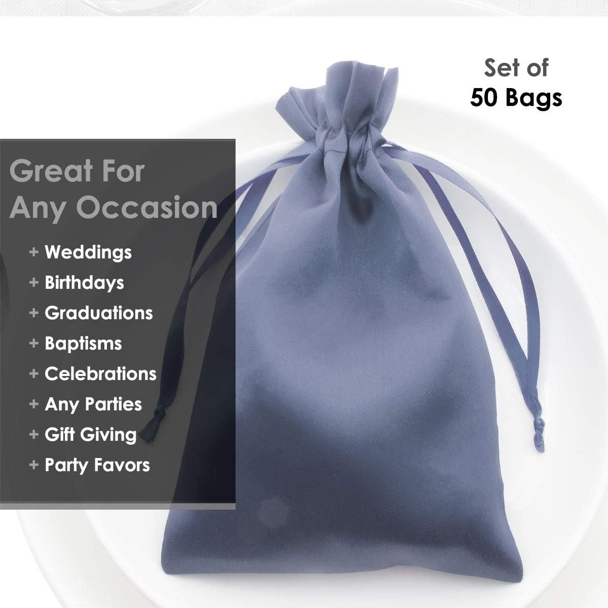 Silver Satin Gift Bags - 4" x 6" Jewelry, Wedding Favor, Baby Shower & Bags - 50 per Pack