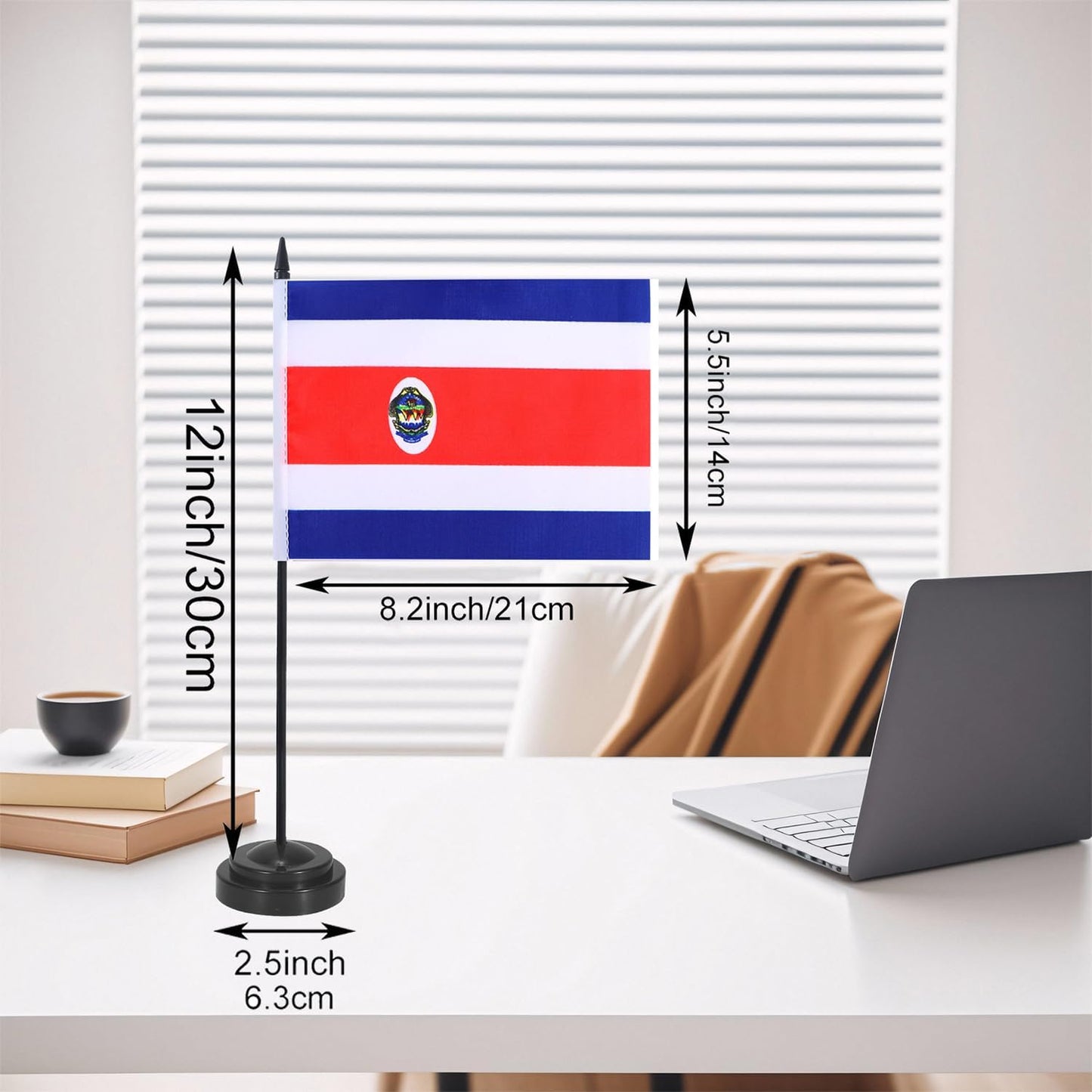 Costa Rica Desk Flag 12" Solid Pole Deluxe Set Costa Rican Flags Banner Mini Small Costa Rica Office Table Flags with Black Stand Base Desktop Decorations(2Pack)