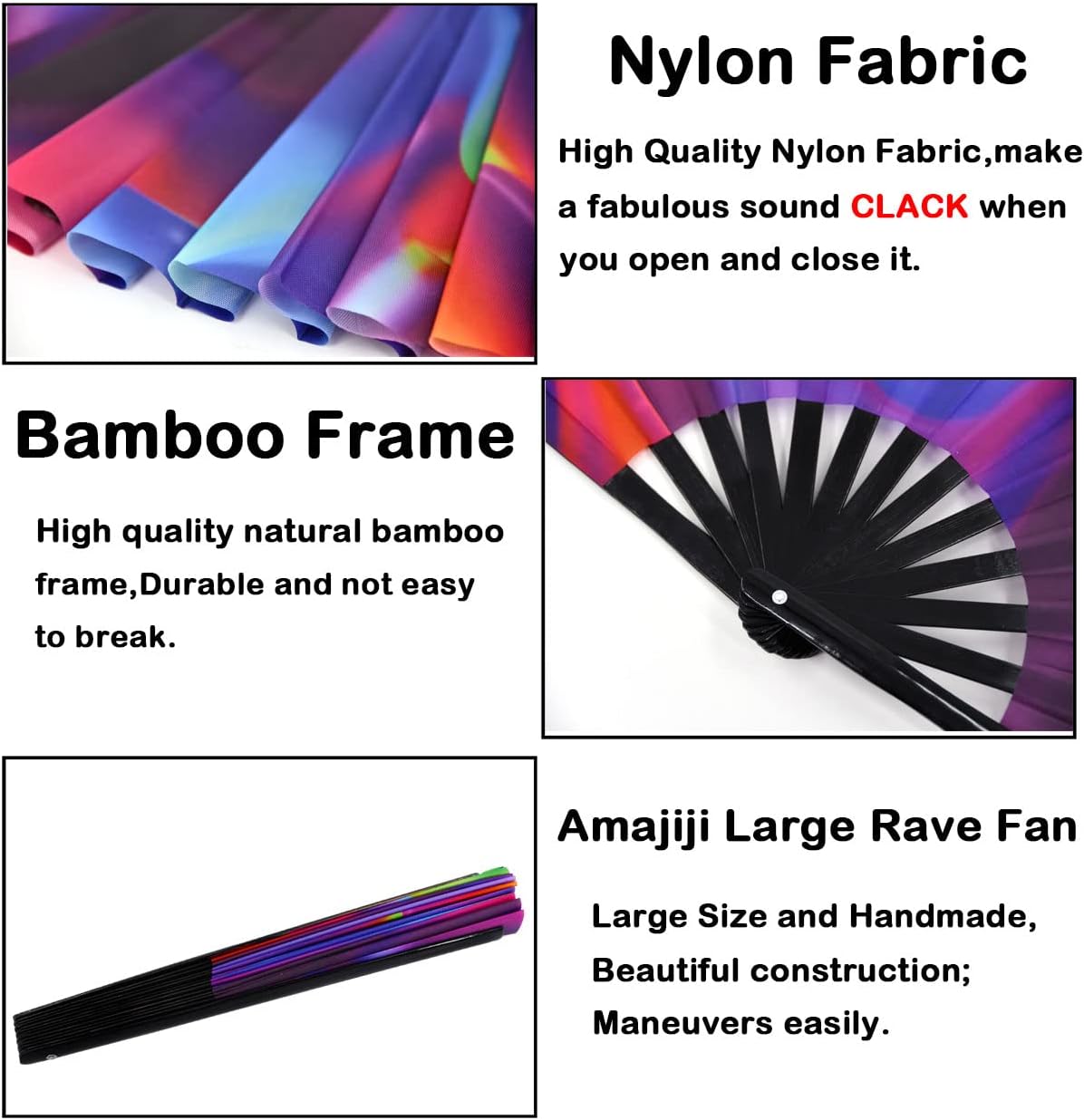 Amajiji Large Folding Hand Rave Fan Popping Fan for Line Dancing Clacking Fans for Boots On The Ground Dance,Party,Decoration,Festival (Aurora)