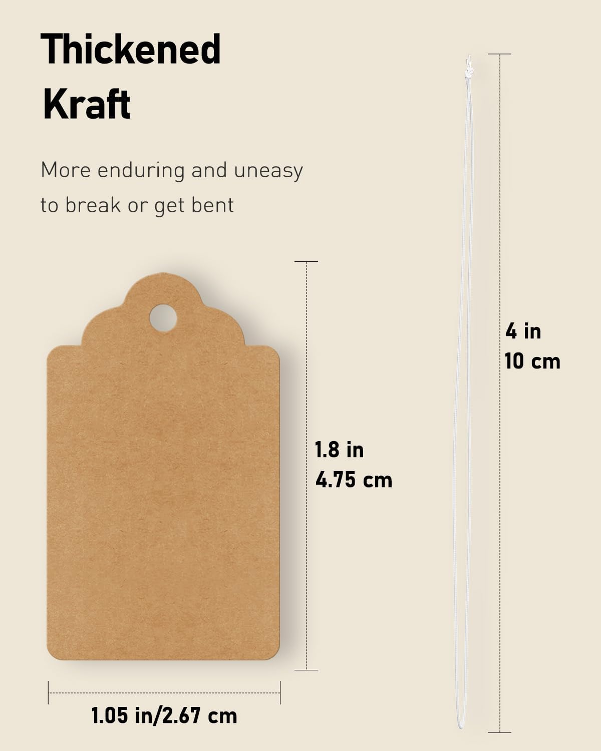 Uniclife 200 Pcs Writable Brown Kraft Paper Tags, 1.8" x 1.05" - Price Display Labels for Clothing, Jewelry, Merchandise