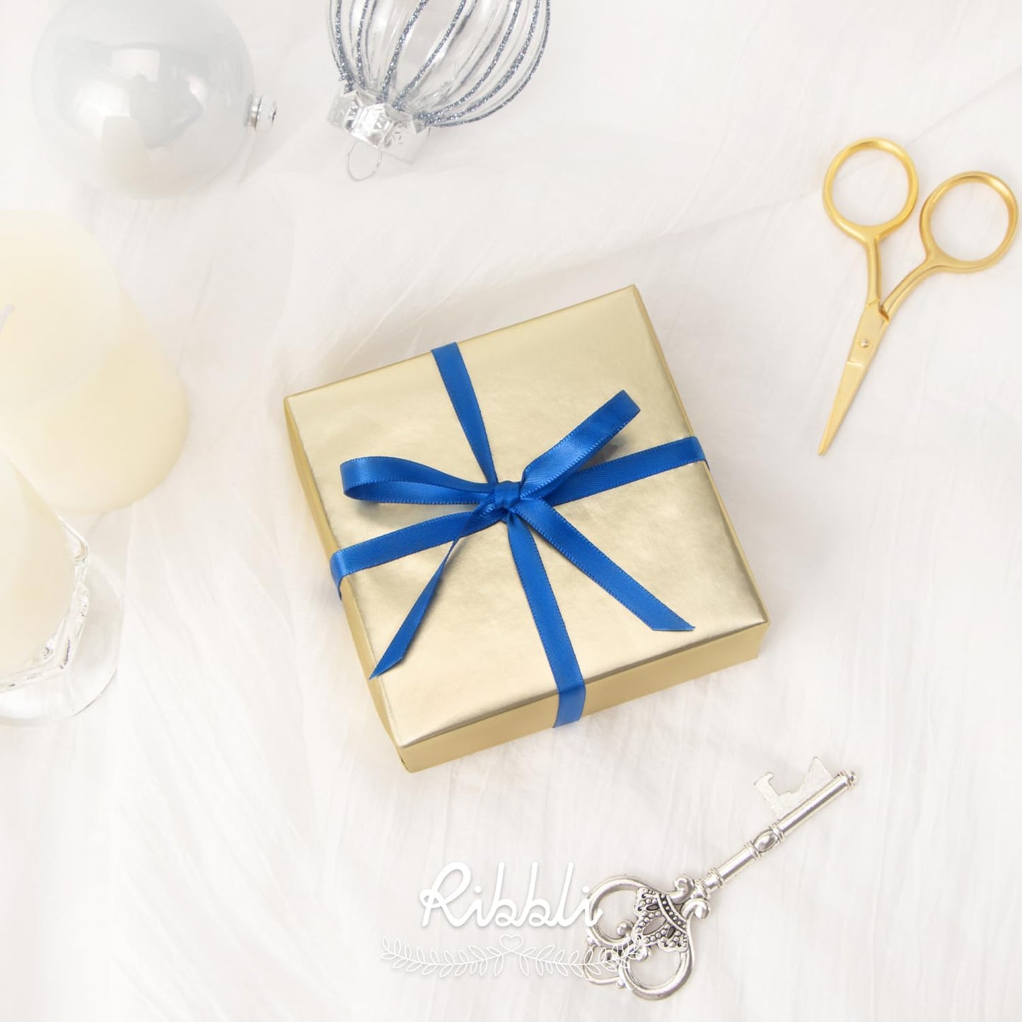 Ribbli Royal Blue Satin Ribbon Double Faced Satin 1/4 Inch x Continuous 100 Yards-Blue Ribbon for Gift Wrapping Crafts Wedding Decoration Bows Bouquet Floral Arrangement