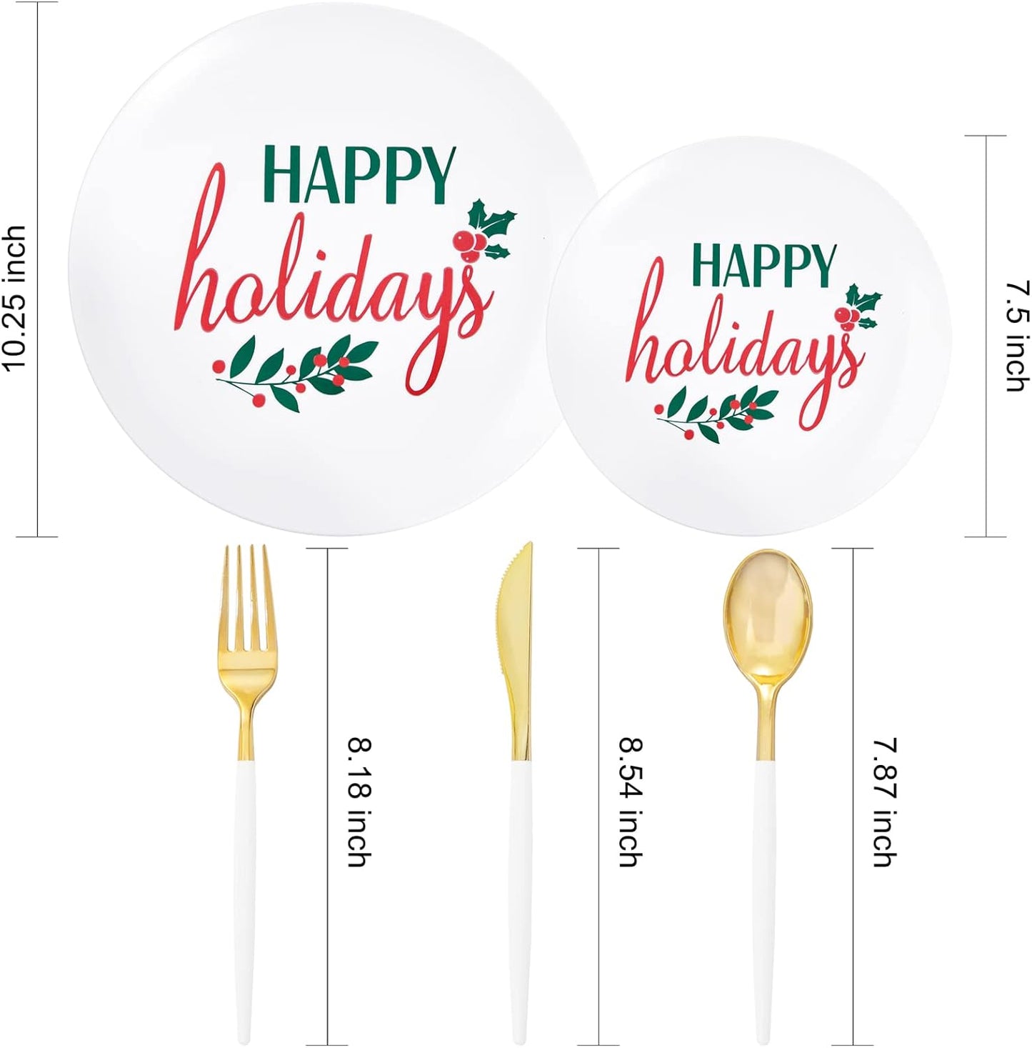 Supernal 150pcs Easter Plastic Dinnerware with Plastic Plates,White and Gold Silverware, Easter Disposable Party Plates with "Happy Holiday" Design for Festival Gatherings