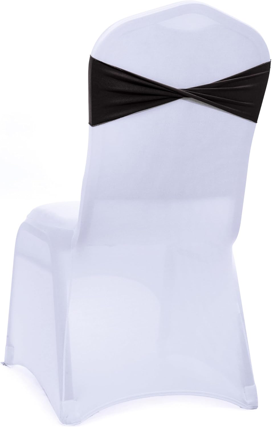 MDS Pack of 50 Spandex Chair Sashes Bows Elastic Stretch Dining Chair Bands Ties Without Slider Buckle Universal fits for Wedding Baby Shower Birthday Party Banquet Event Decoration - Black