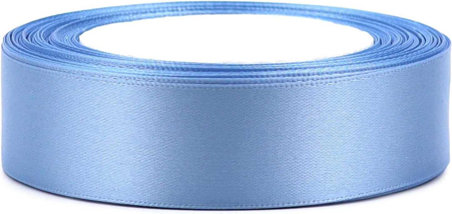 Lake blue Solid Satin Ribbon 1 Inch 25 Yards Solid Polyester Fabric Ribbon for Gift Wrapping Wedding Christmas Baby Shower Birthday Party Decoration Handmade Immortal Flower Craft