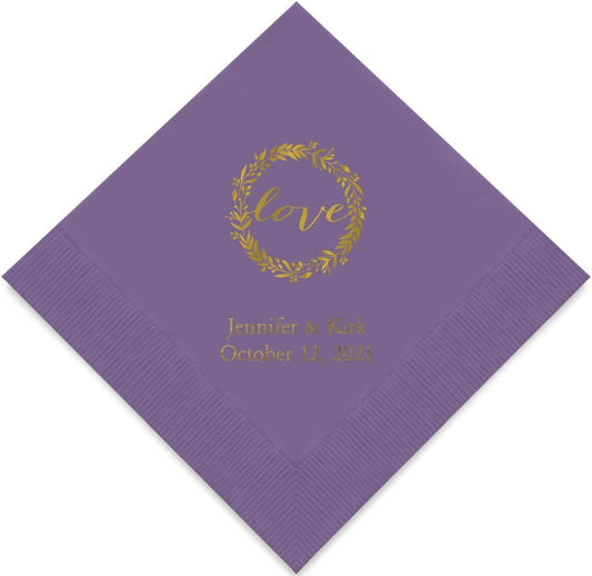 Weddingstar Personalized Printed Paper Napkins 3-Ply 50 Pack - Cocktail Purple
