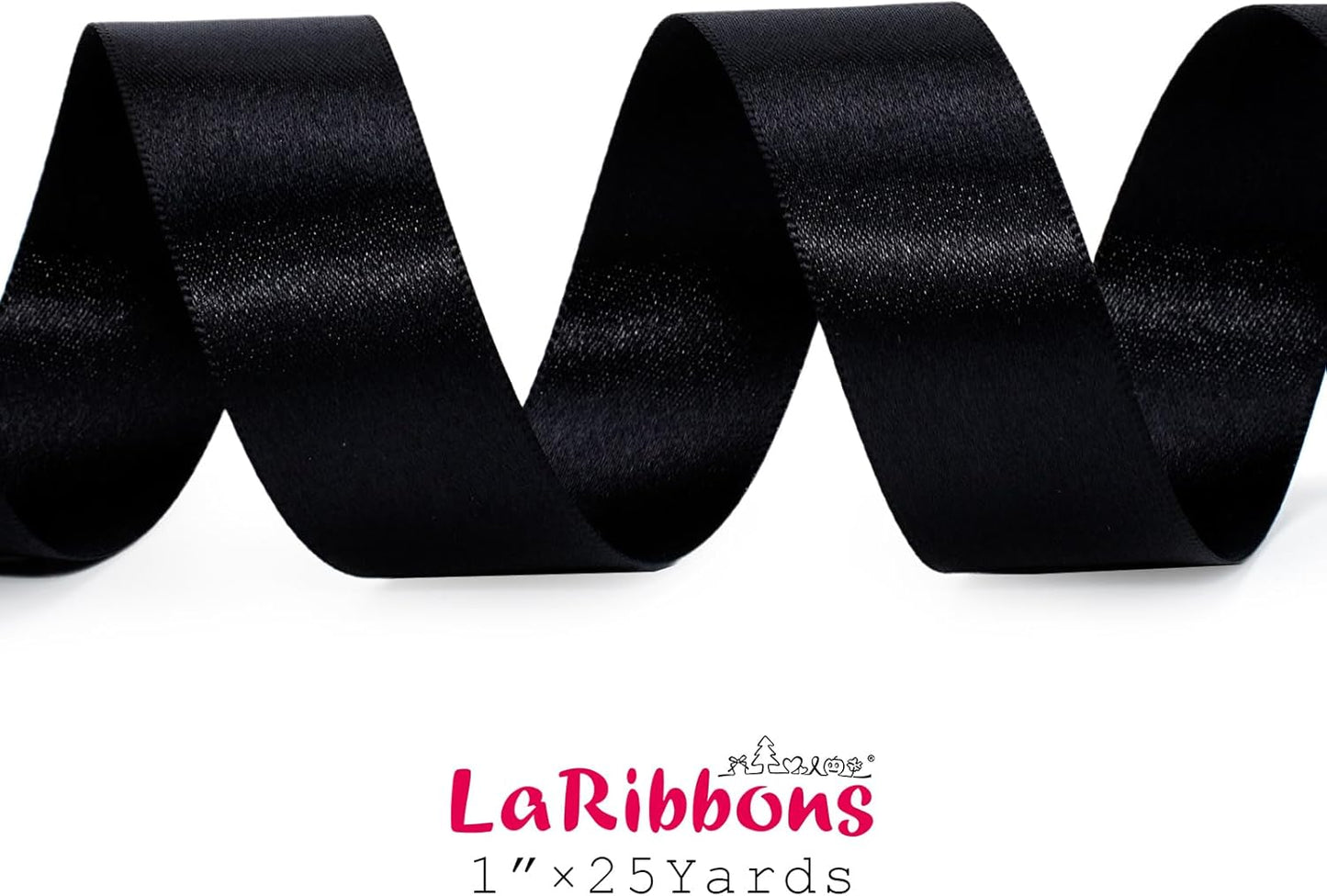 LaRibbons Black Satin Ribbon 1 Inch 50 Yards Luxury Double Faced Red Silk Ribbon for Flower Bouquet Crafts Gift Wrapping Bow Christmas Decoration