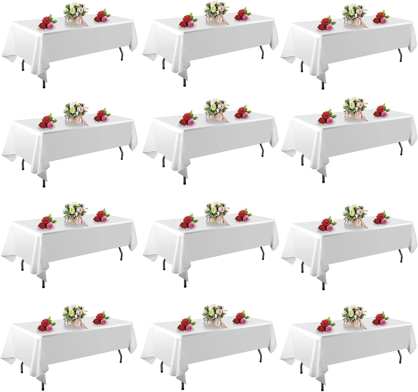 12 Pack White Table Cloth Rectangle Table 60 x 102 Inch Tablecloths for 6 Foot Rectangle Tables. Stain and Winkle Resistant Polyester Washable White Cloths for Parties
