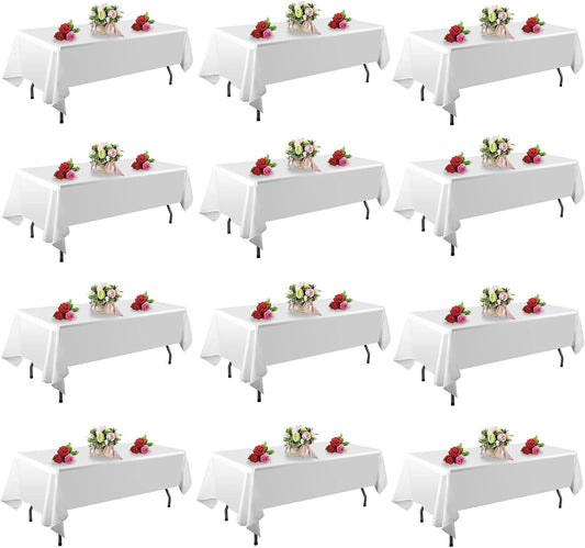 12 Pack White Table Cloth Rectangle Table 60 x 102 Inch Tablecloths for 6 Foot Rectangle Tables. Stain and Winkle Resistant Polyester Washable White Cloths for Parties