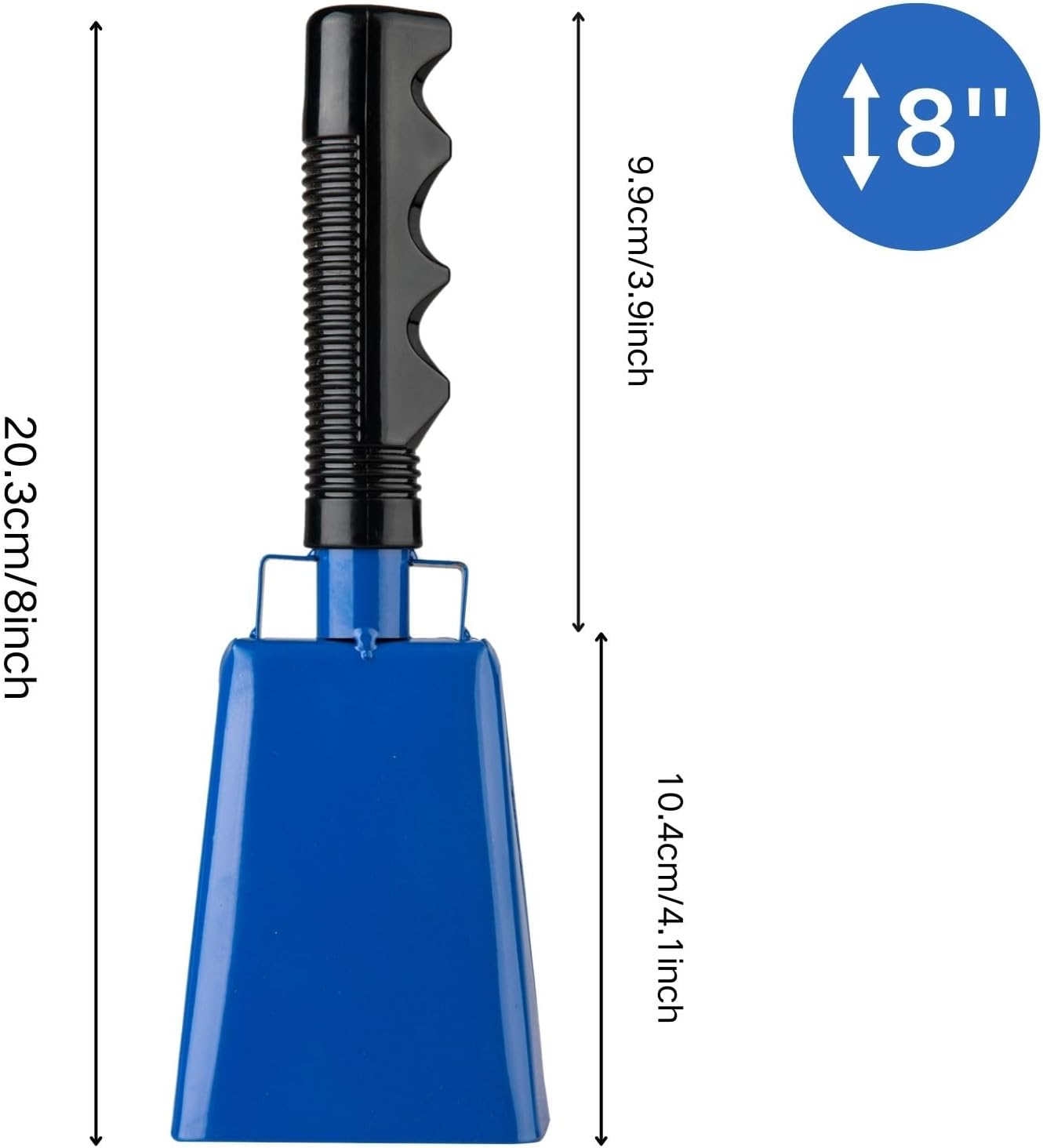Steel Cow Bell with Handle 8 inch Cowbells Noise Makers, 2Pcs Large Cowbell for Sporting Events, Hand Percussion Loud Cheering Bell for Football Games Christmas Party School Wedding Farm (Blue)