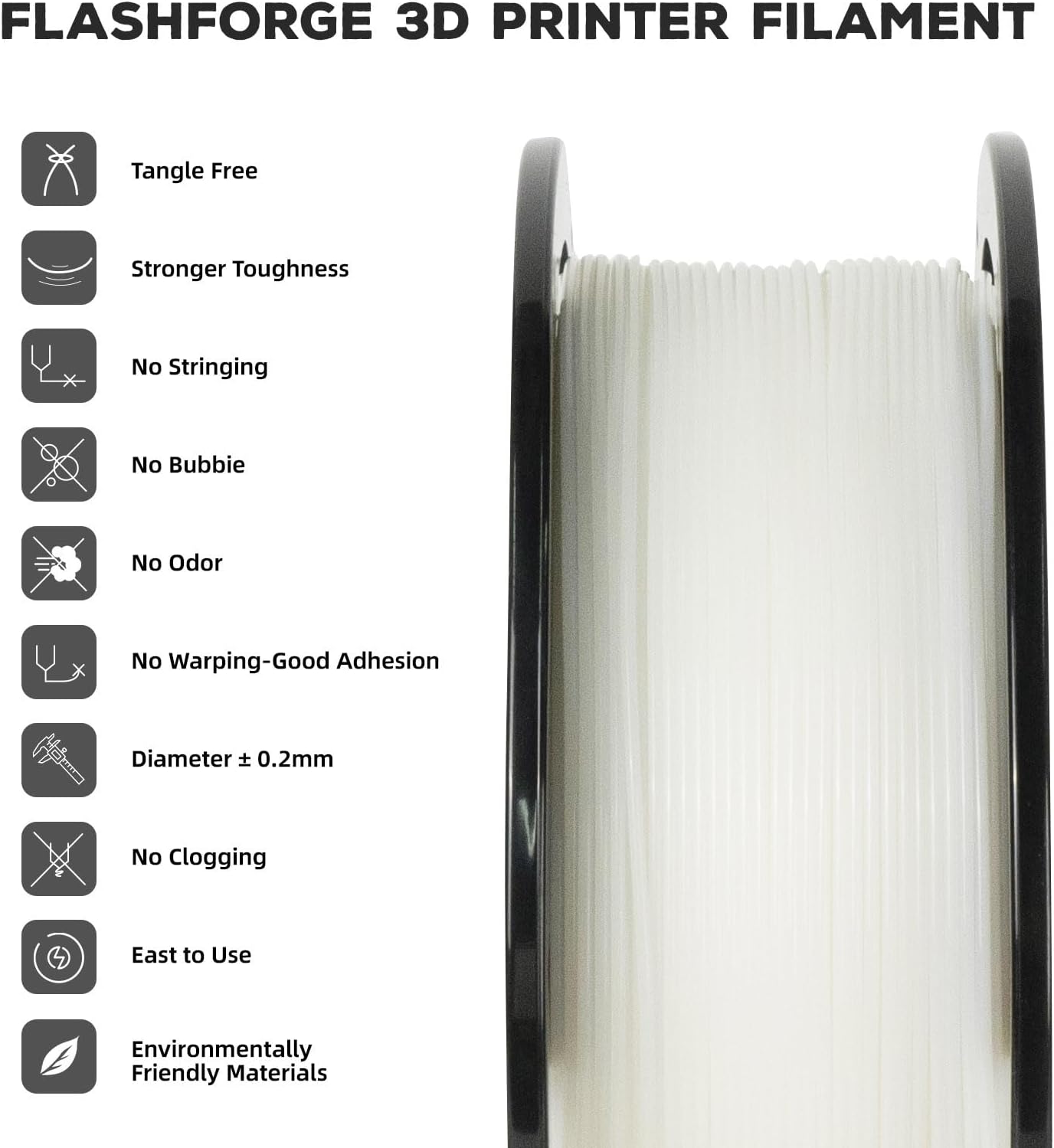 FLASHFORGE PLA Filament 1.75mm, 3D Printer Filament 1kg (2.2lbs) Spool, Dimensional Accuracy +/- 0.02mm, 3D Printing Filament Easy to Use and Fits for Most FDM 3D Printers (Natural)