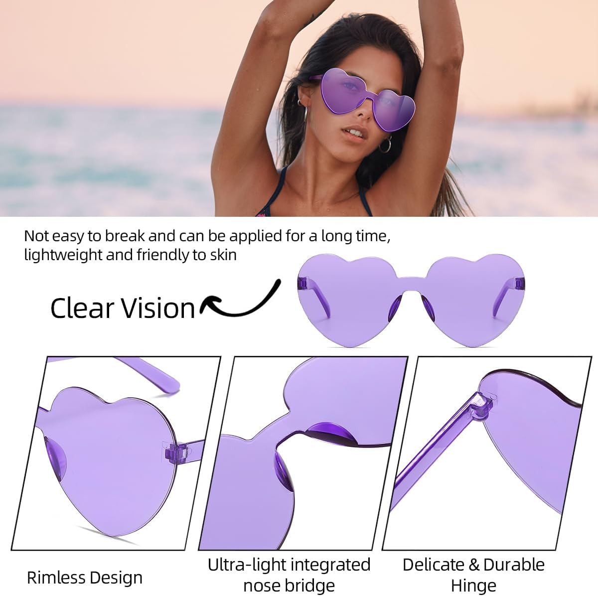 12/20/24 Pairs Heart Sunglasses for Women Men, Trendy Heart Shaped Rimless Transparent Sunglasses, Bachelorette Party