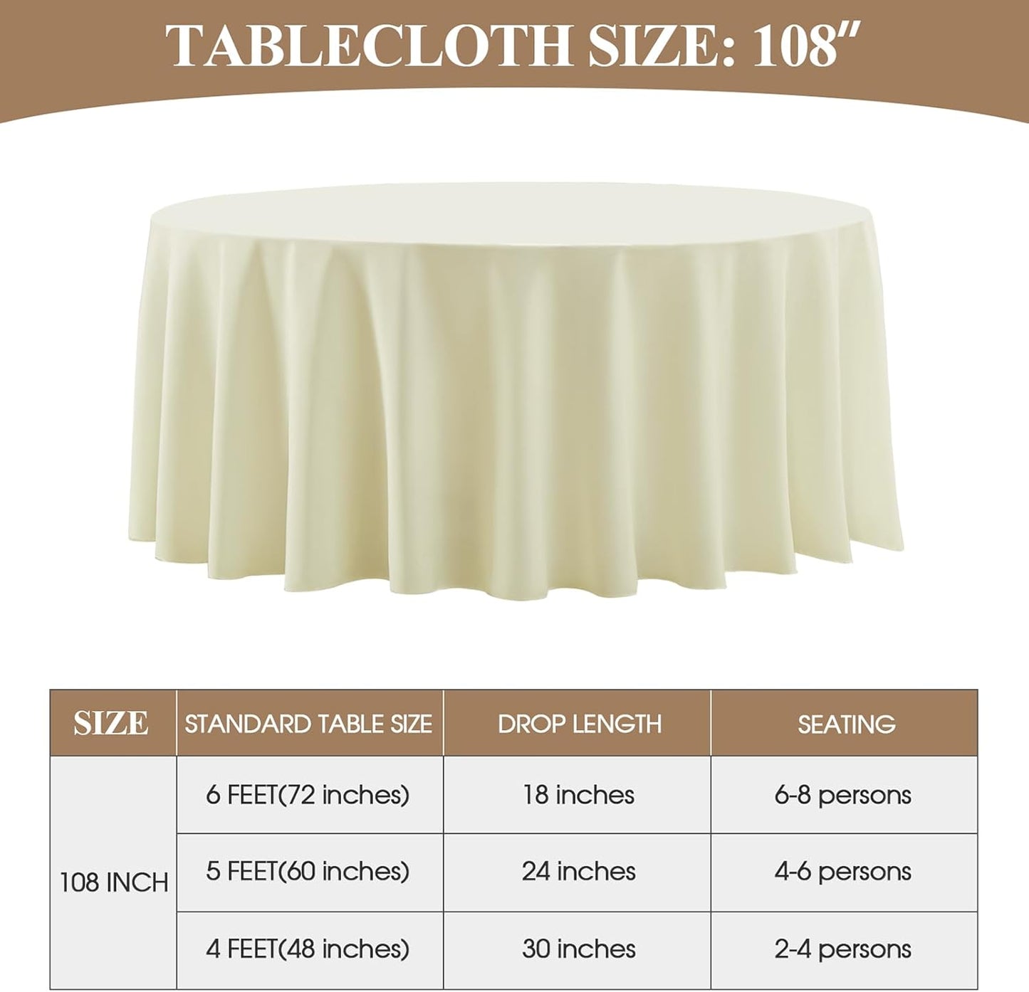 Round Tablecloth 6 Pack 108 Inch Ivory Tablecloths Washable Decorative Linen Polyester Table Clothes Cover for Dining Table Banquets Buffet Parties and Wedding