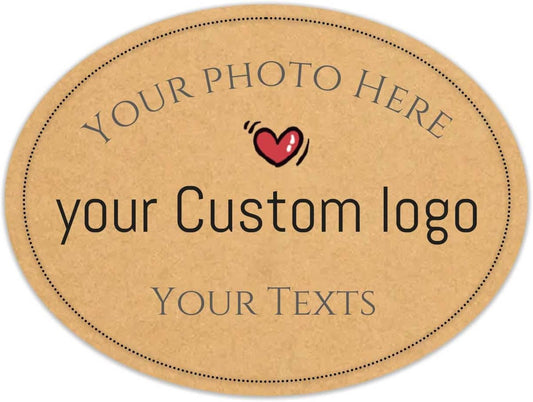 100pcs Personalized Stickers Labels Custom Business Logo Stickers Kraft Paper Labels in Circle, Rectangle, Square, Oval, in 1.5",2", 2.5“, 3”, 4" (Oval)