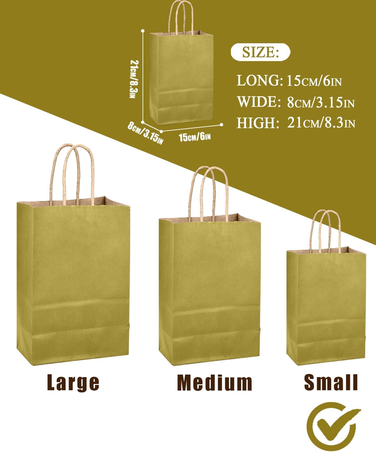 qiqee Grass Green Gift Bag with Handles Bulk 24Pcs Paper Bags -8.3"x6"x3. 15" Party Favor Bags - Solid Color