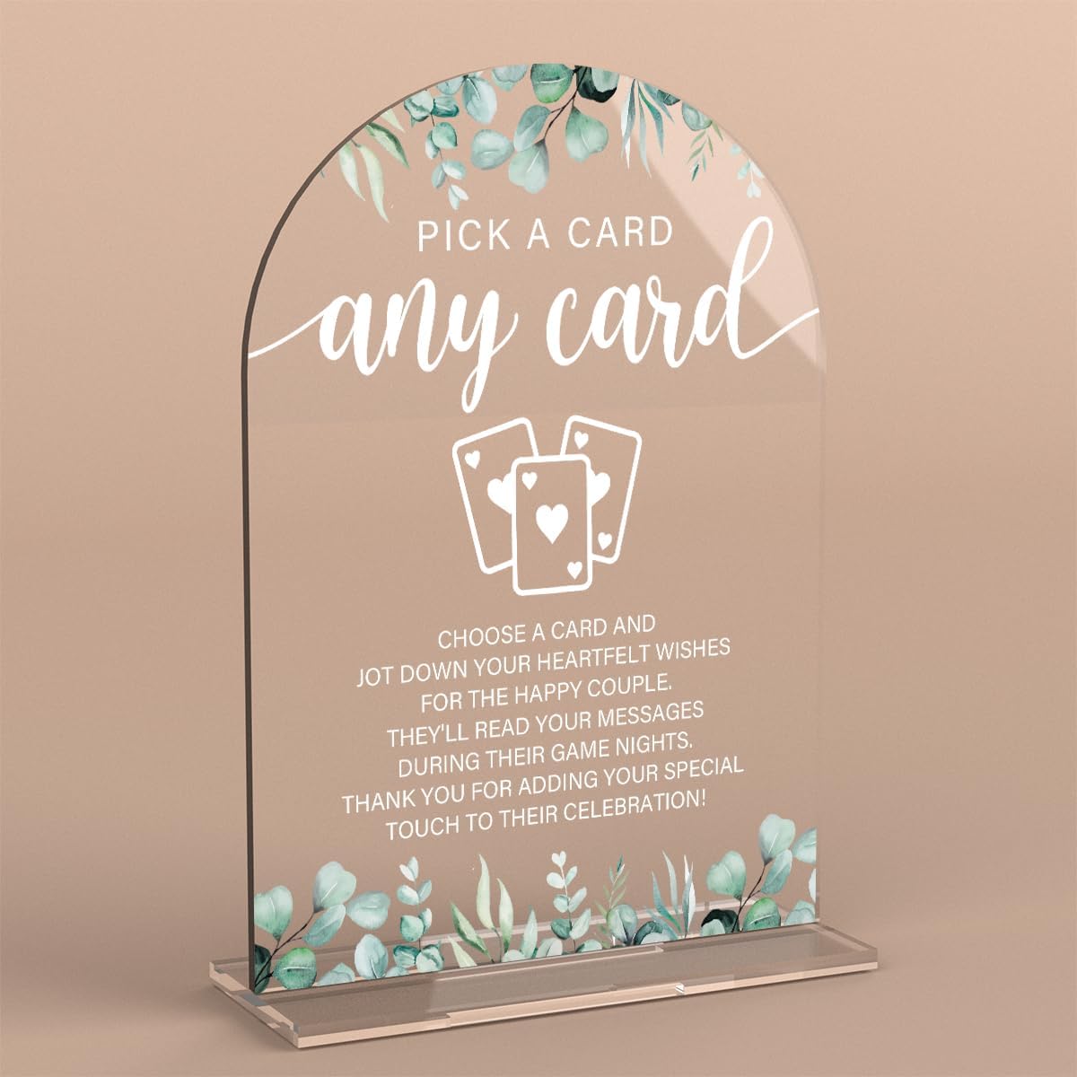 Acrylic Wedding Sign Pick A Card Signs for Ceremony Modern Calligraphy Arch Acrylic Table Top Signs for Wedding Reception and Event Party Table Decor (Eucalyptus Leaves)