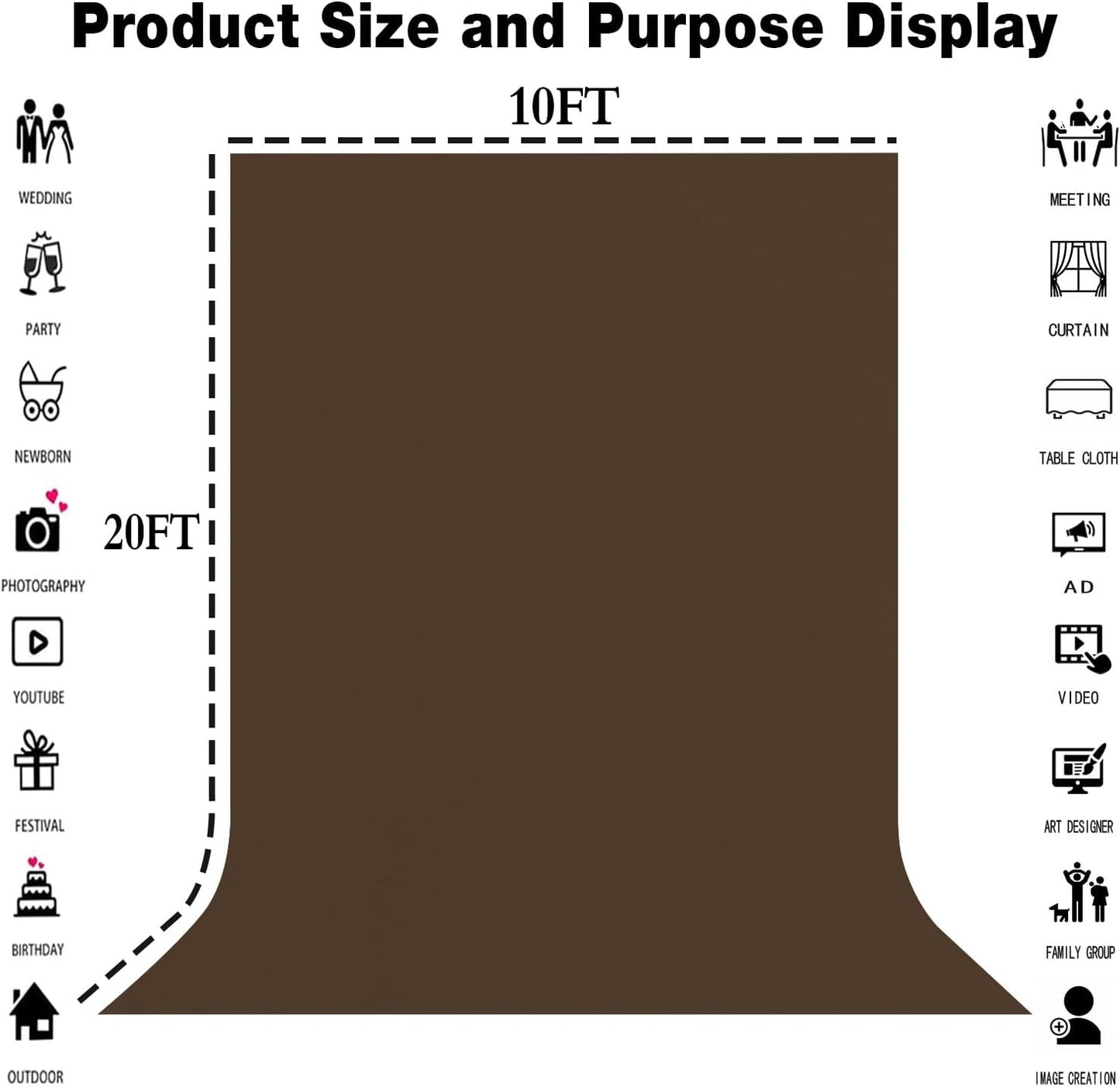 10x20FT Large Brown Screen Backdrops for Photography,High Density, Wrinkle Resistant, Photo Video Studio, Party, Events Product Shooting Props