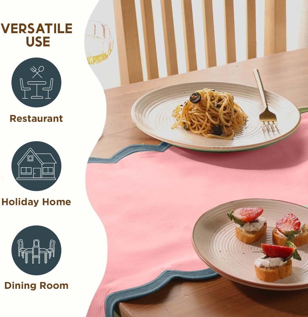 Folkulture Table Runner | Table Runners 72 inches Long | Scallop Table Runner for Farmhouse Decor or Boho Decor | Boho Pink Table Runners for Dining Room Table Decor | Pastel Party Decorations