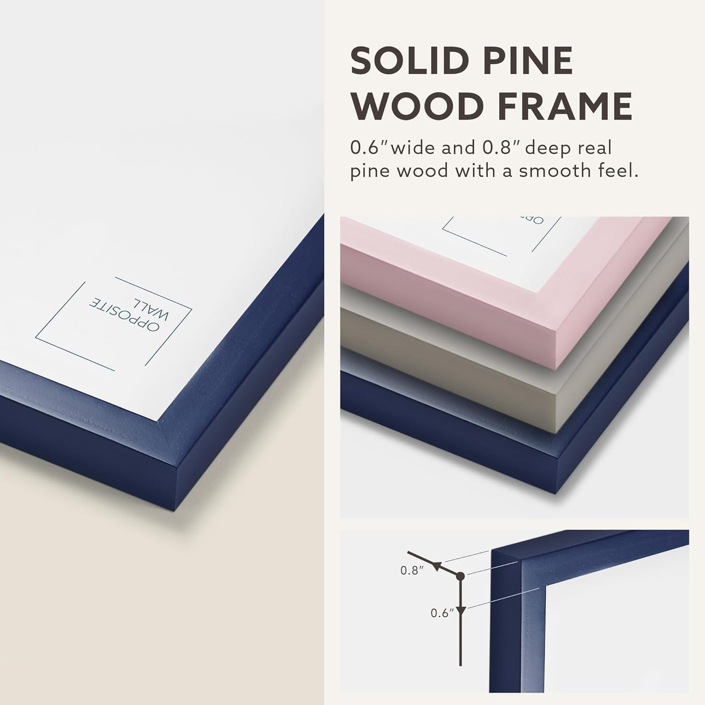 Opposite Wall - 20x28 in, 50x70 cm - Real Wood Blue Picture Frame - Lightweight, Versatile & Shatterproof - Wall Hanging Poster or Photo Frame - Wall Decor for Office, Gallery & Home