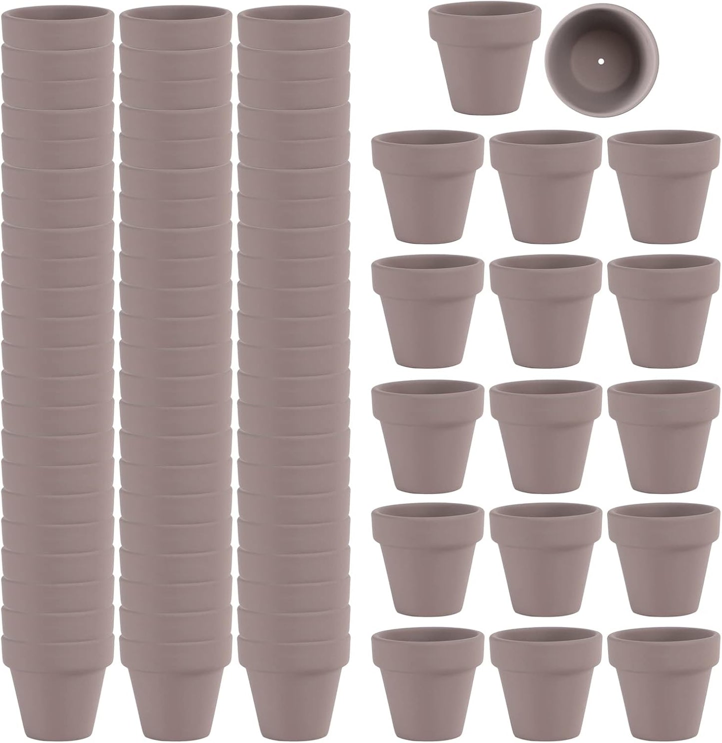 80 Pcs Small Mini Grey Clay Pots 2.1'' Terracotta Pot Clay Ceramic Pottery Planter Cactus Flower Pots Succulent Nursery Pots- Great for Window Boxes, Cactus, Plants, Crafts, Wedding Favors