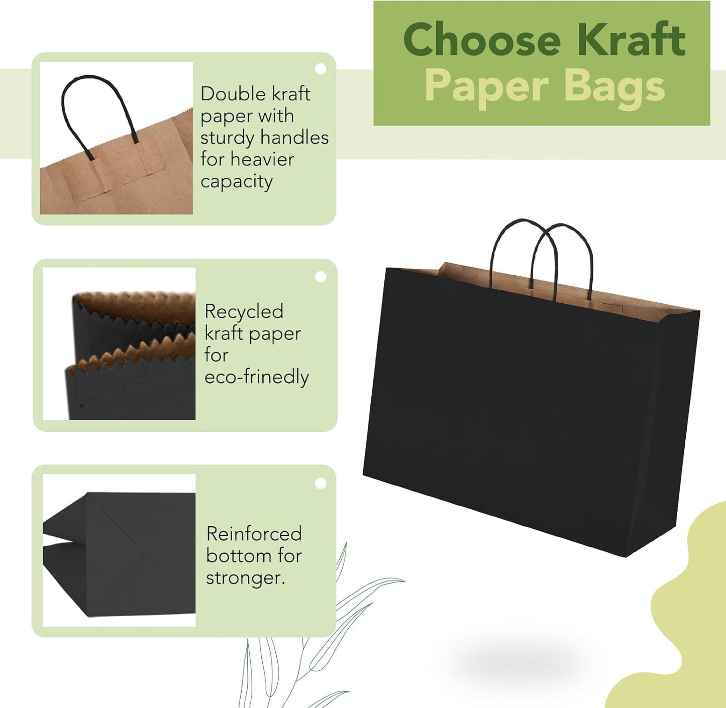 MESHA Large Black Paper Bags with Handles 16x6x12 Inch 25 Pack Paper Shopping Bags Large Gift Bags Craft Bag Kraft Bag for Small Business