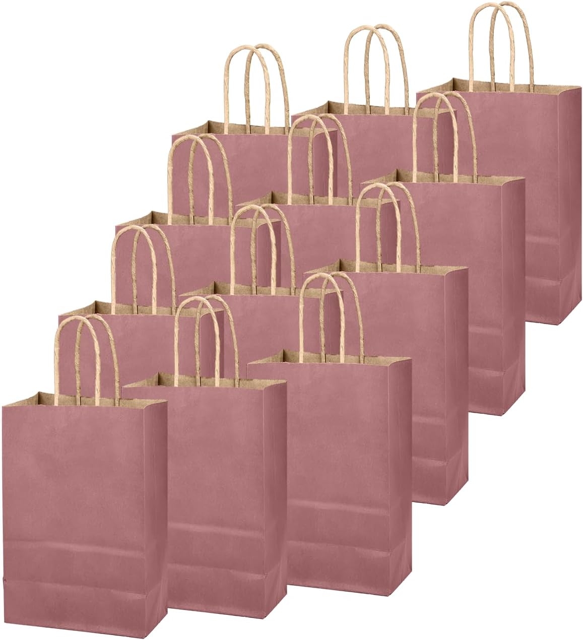 qiqee Dusty Rose Brown Gift Bag with Handles Bulk 24Pcs Paper Bags -8.3"x6"x3. 15" Party Favor Bags - Solid Color