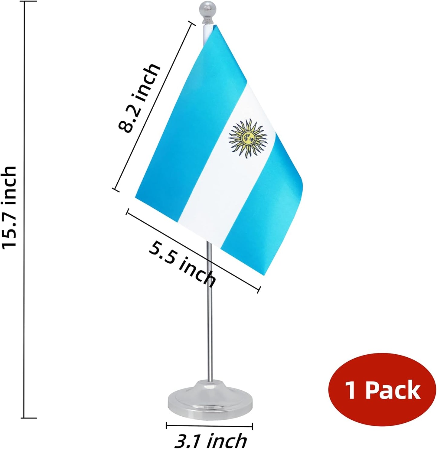 Argentina Desk Flag, Argentinian Table Office Flag with Metal Pole and Stand Base, International Country Flags, Festival Event Celebration, Classroom Meeting Desktop Decor (Argentina)