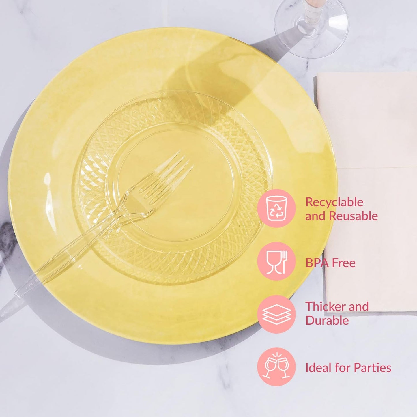 Prestee 500 Clear Plastic Forks - Heavyweight Disposable Forks, Sturdy Flatware, Elegant Fork for Parties, Bulk Disposable Silverware Set, Clear Plastic Utensils - Flatware