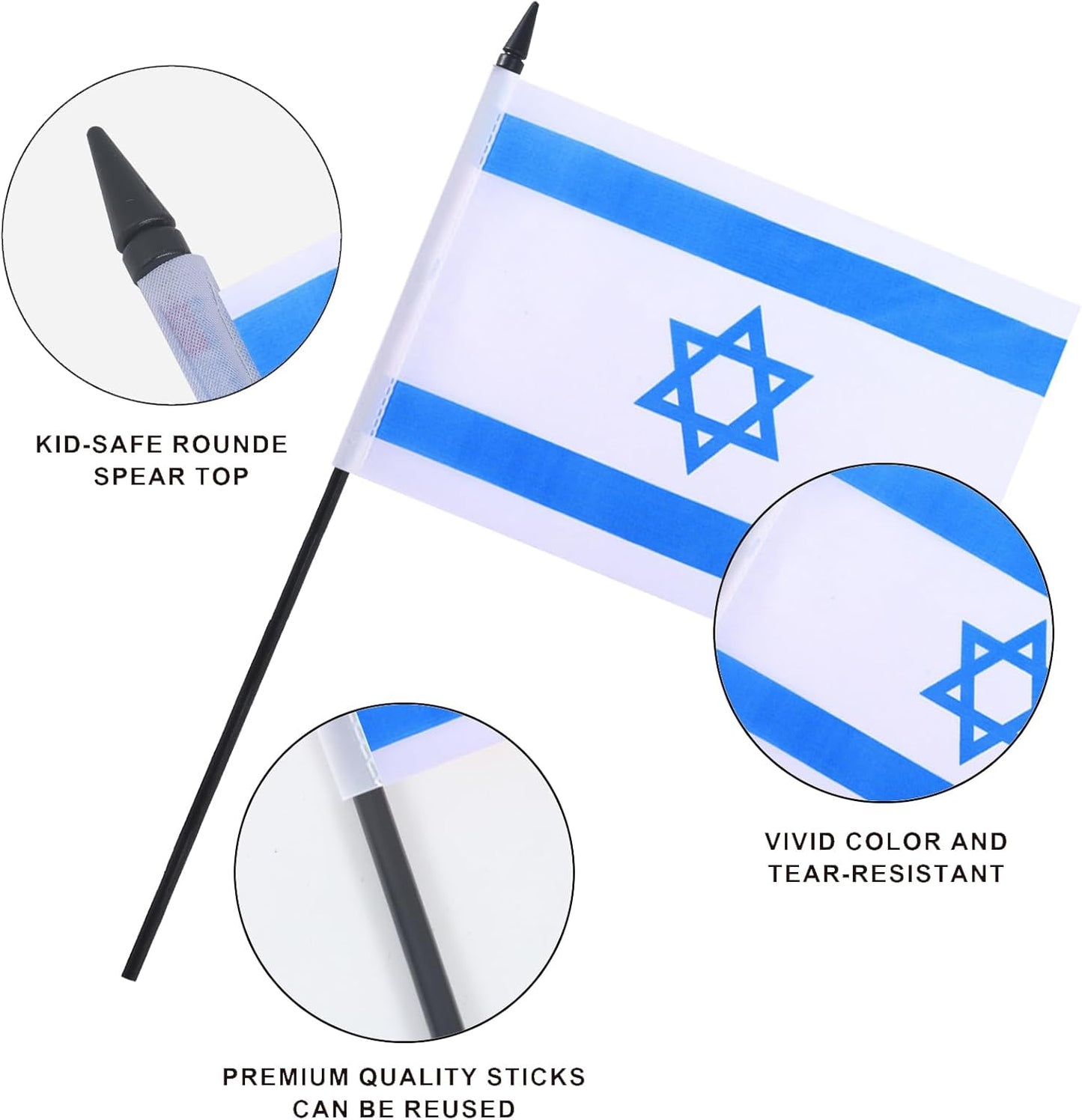 Israel Desk Flag 12" Solid Pole Deluxe Set Israeli Flags Banner Mini Small Israel Office Table Flags with Black Stand Base Desktop Decorations(2Pack)