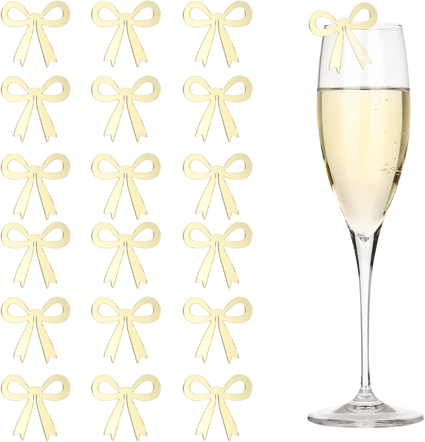 PATIKIL 50 Pcs Bow Drink Tags, Acrylic Wine Glass Charms Reusable Drink Markers for Party Wedding Birthday and Events Accessories, Mirror Gold