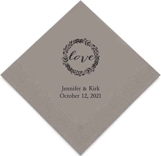 Weddingstar Personalized Printed Paper Napkins 3-Ply 50 Pack - Luncheon Pewter