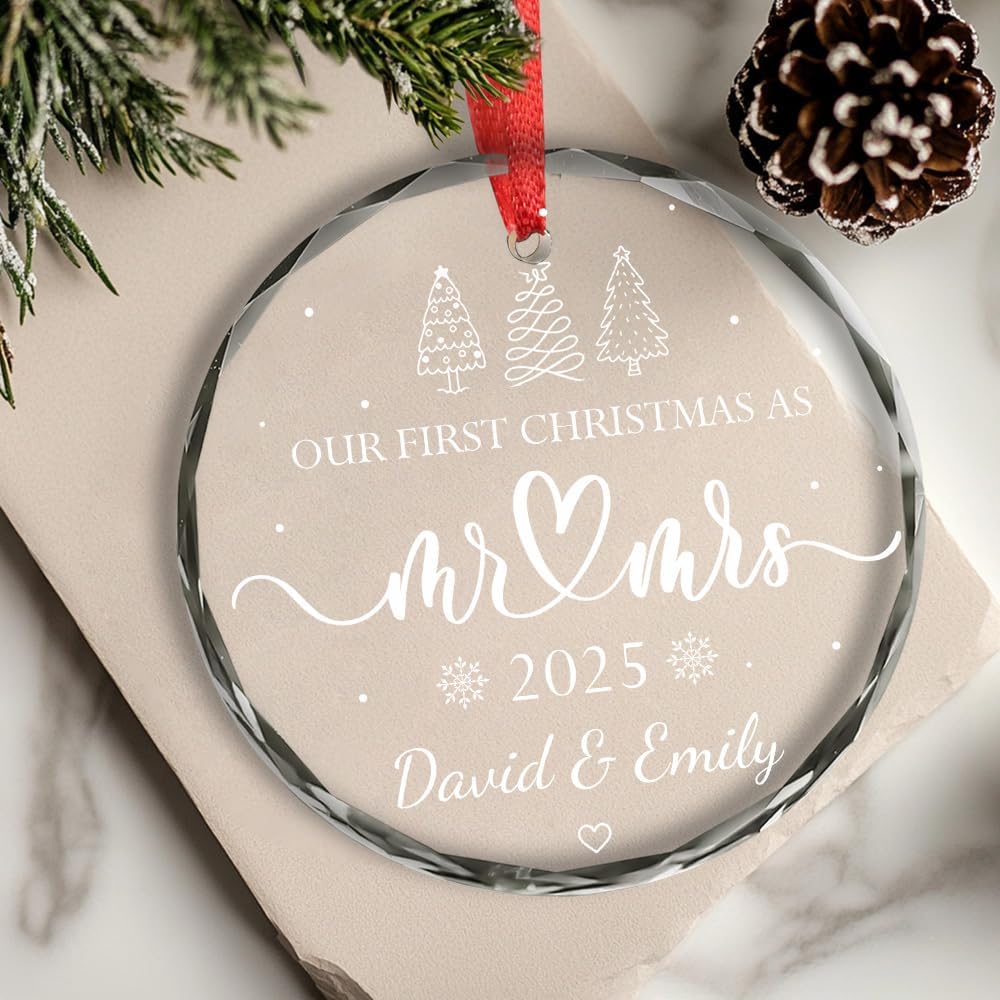 Personalized Wedding Christmas Ornaments - Mr And Mrs Gifts - Wedding Gift Ideas For Couples 2025, Future Mr And Mrs Gift Ideas - 1St Married Bridal Shower Ornament - Glass Ornament