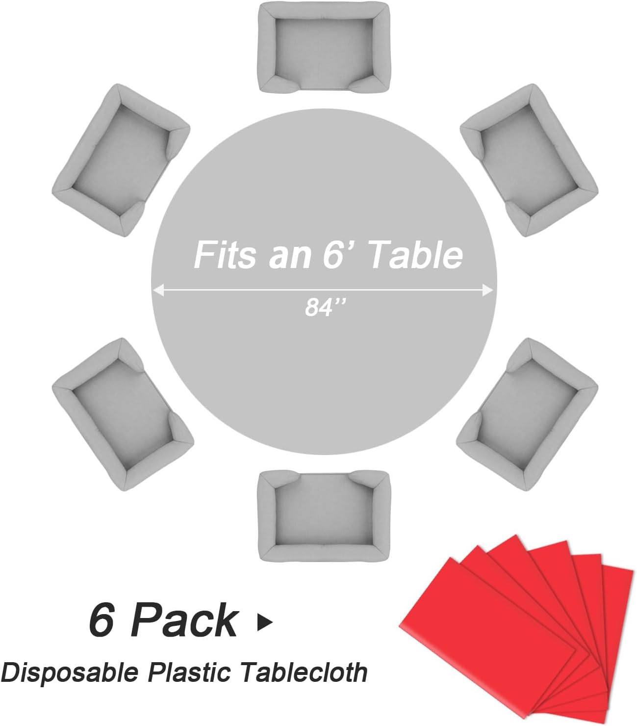 QIKSION Red Round Tablecloth 6 Pack, 84 Inch Plastic Table Cover Disposable for Parties