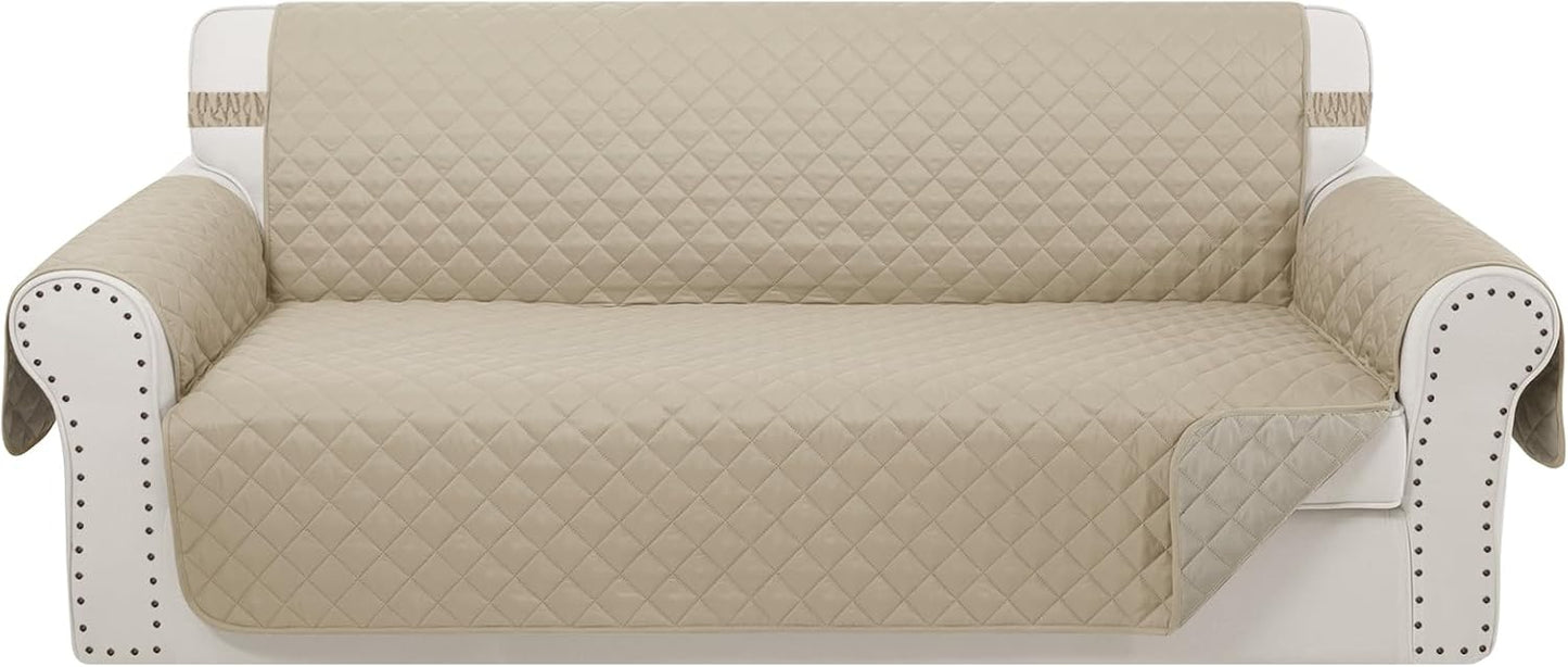 Reversible Sofa Covers Couch Cover Furniture Protector for Dogs Elastic Straps Water Resistant(Sofa,Sand/Beige)
