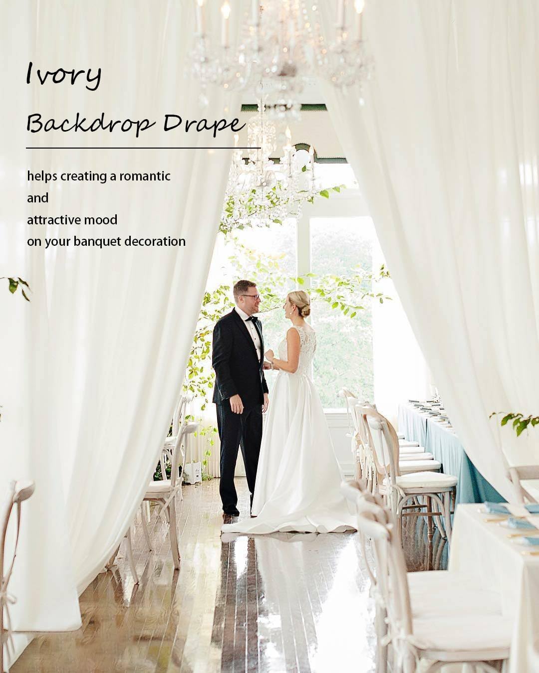 PartyVillage 20ft×15ft Ivory Backdrop Curtain for Wedding Parties, 4 Panels Wrinkle Free 15 FT Long Polyester Photo Backdrop Drapes Back Drop Cloth for Birthday Photography Background