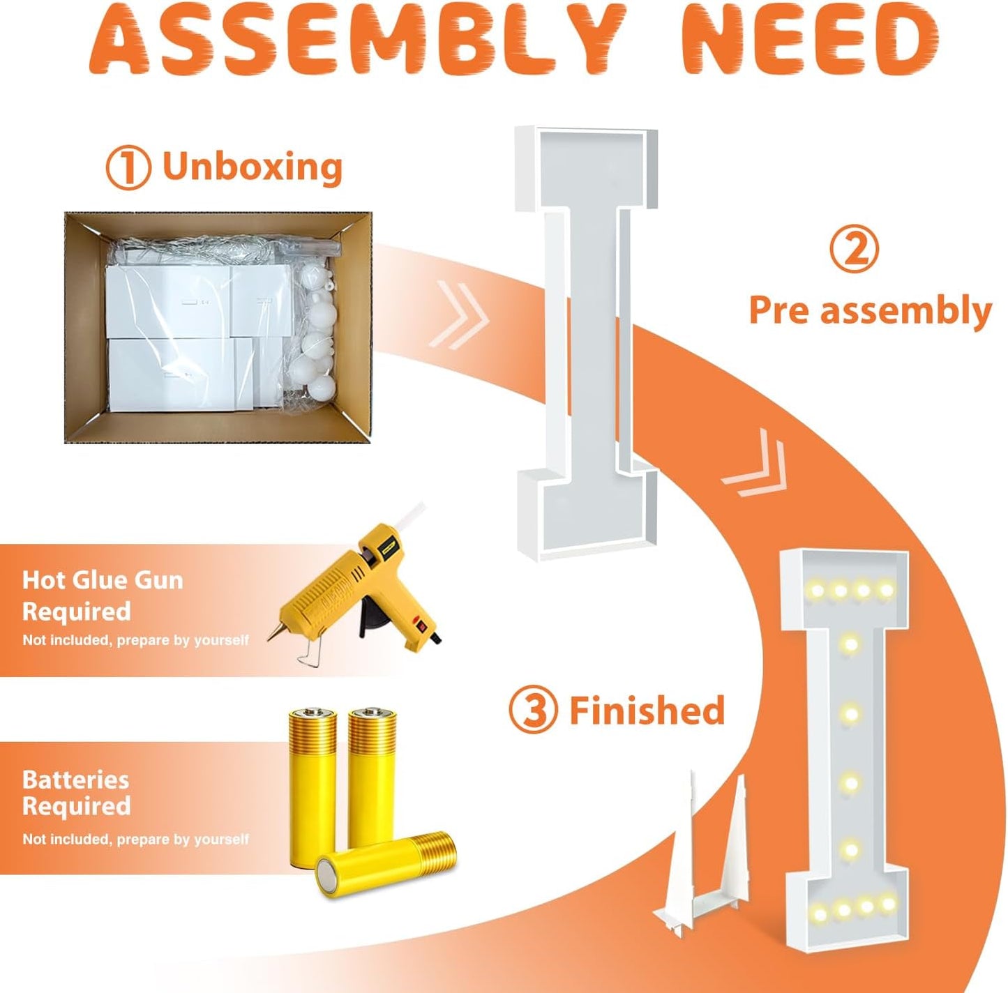 4ft Light Up Letters I, White Marquee Letters Frame for Boys Girls Birthday Party, Large Letter for Engagement Decorations Anniversary Decor, DIY Pre-Cut Thick Foam Board Letter