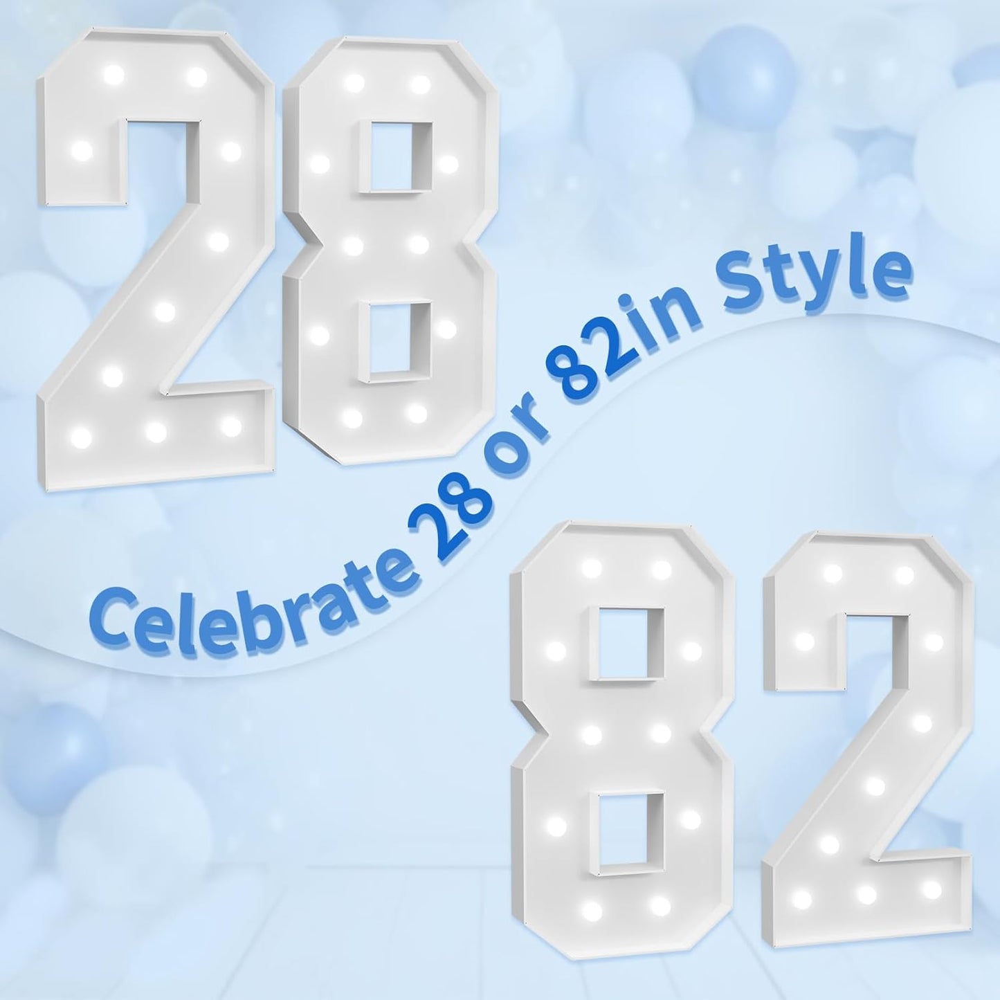 Marquee Numbers Large 28th-Birthday Decorations: 4ft Light Up Number Party Decor 82 Year Old Women And Men Birthday Decoration Backdrop 82 Anniversary Cardboard Big Mosaic Balloon Frame Number 28