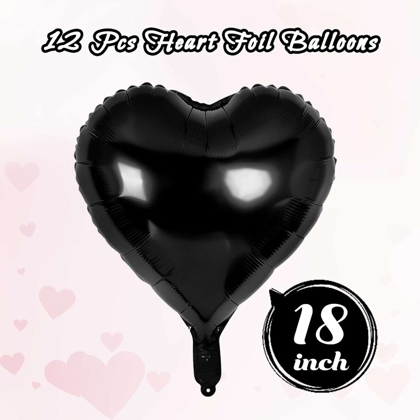 24 Pcs Black Heart Balloons,18 inch Heart Shape Foil Balloons Love Balloons Valentine Balloons for Birthday Party Wedding Engagement Party Baby Shower Valentine Day Decorations (Black)