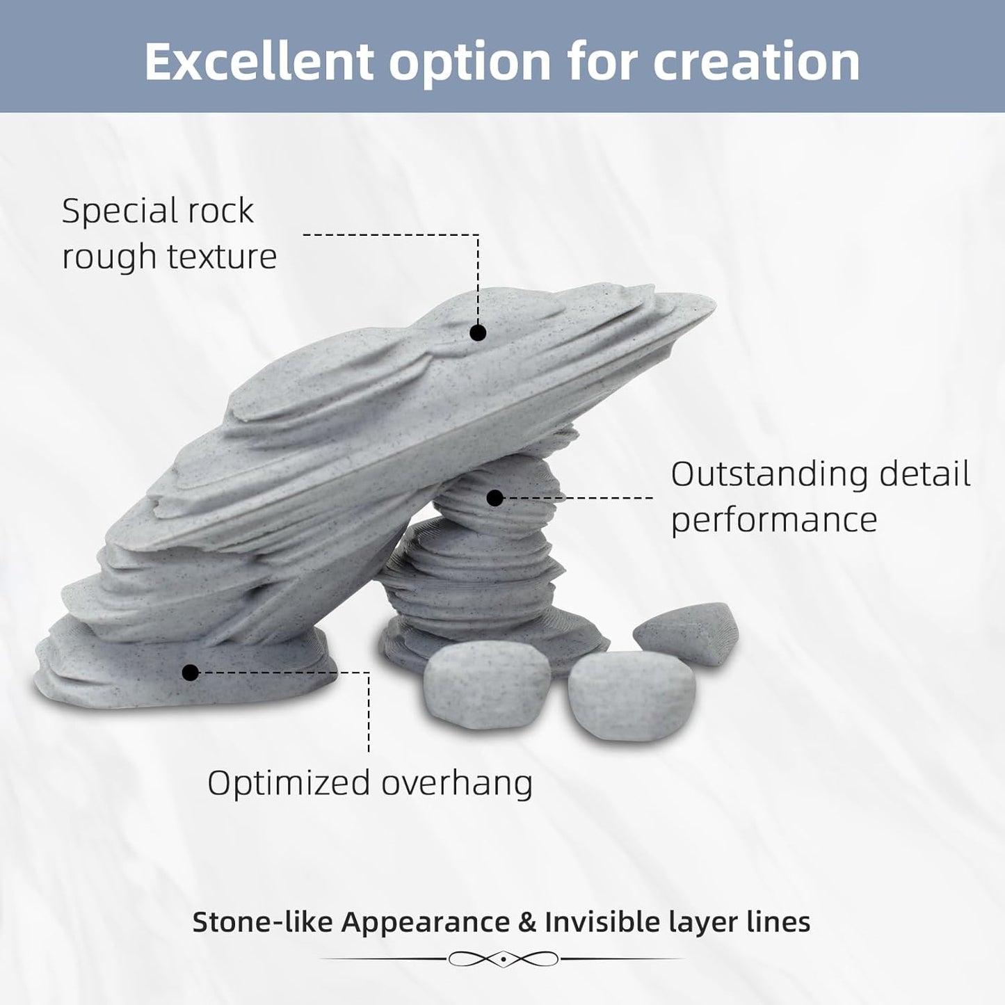 Geeetech Marble PLA 3D Printer Filament, Stone-Like Appearance, 1kg Spool (2.2lbs), 1.75mm Dimensional Accuracy +/- 0.02 mm, Marble White-Grey Color