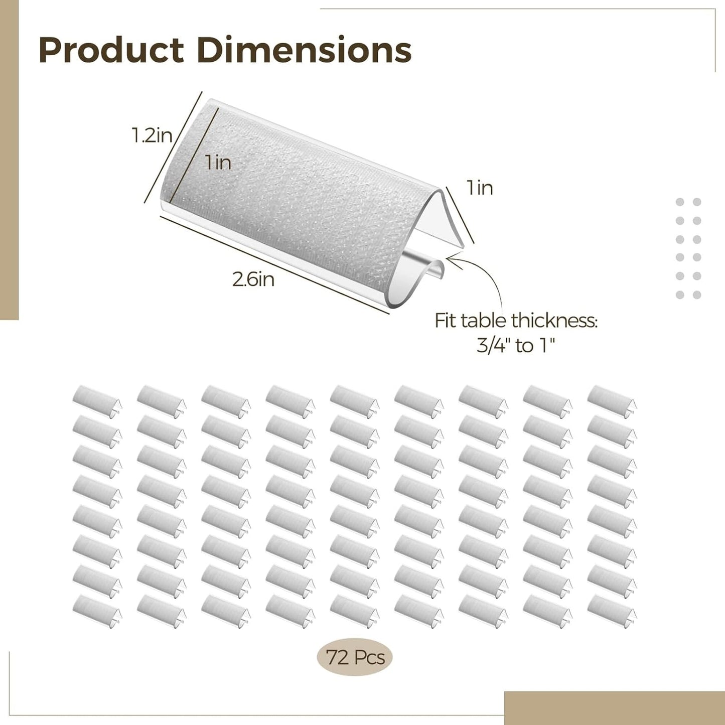 72 Pcs Table Skirting Clips, Table Skirt Clips with Sticking Fastener Strips, EC Model Tablecloth Clips for 3/4"-1" Table, Table Cover Clamps for Indoor Outdoor Events