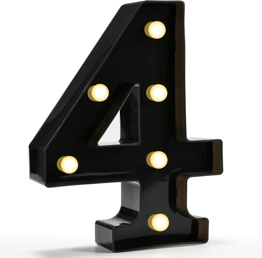 Pooqla Light Up Numbers, Lighted Marquee Number Sign for 4th Birthday Party Decor, Battery Powered LED Number Lights for Party Decor, Lights Sign for Wall Home Anniversary, Decoration 4