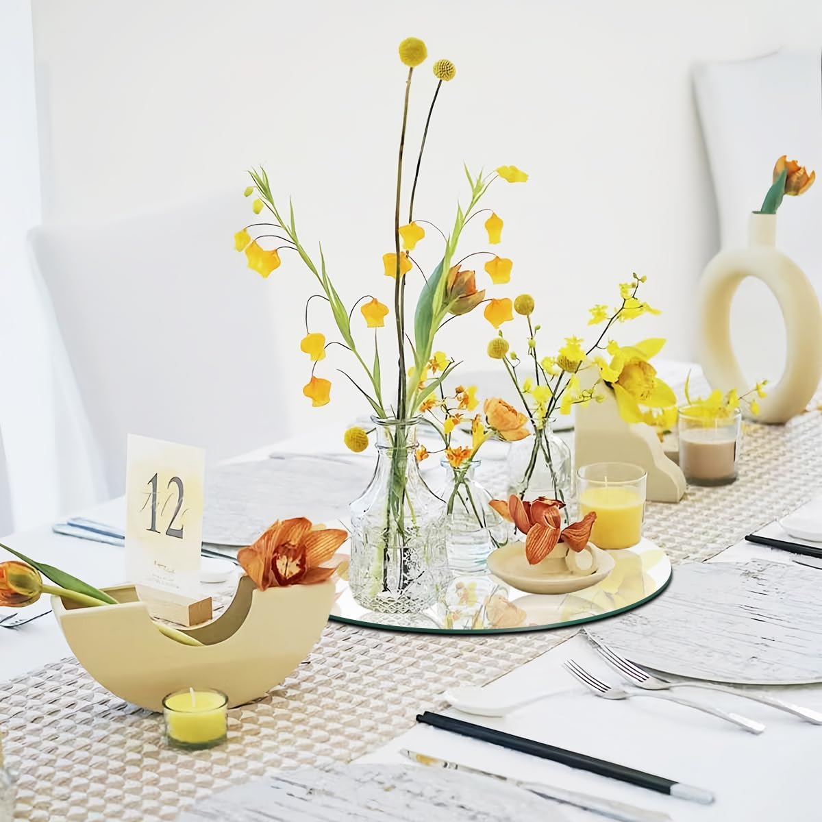 9PCS Round Mirror Tiles for Centerpieces, 10inch Mirror Trays Flat Circle Mirrors for Tables Mirror Centerpieces, Circle Mirror Candle Plates for Table Centerpieces Wedding Party Centerpieces