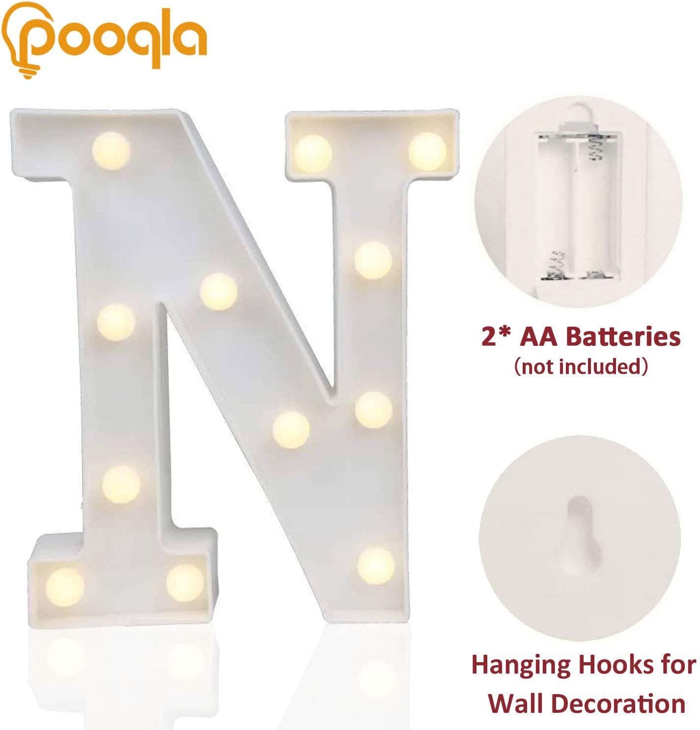 Pooqla LED Marquee Letter Lights Sign, Light Up Alphabet Letter for Home Party Wedding Decoration N