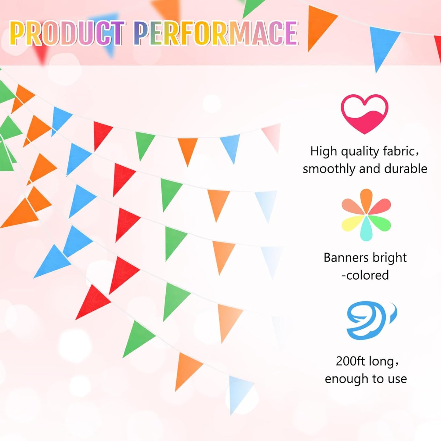 Tatuo 200 Feet Solid Pennant Banners Flags String Triangle Hanging DIY Bunting Flags Party Decorations for Grand Opening Party Banners for Kids Birthday, Shops (Mixed Colors)