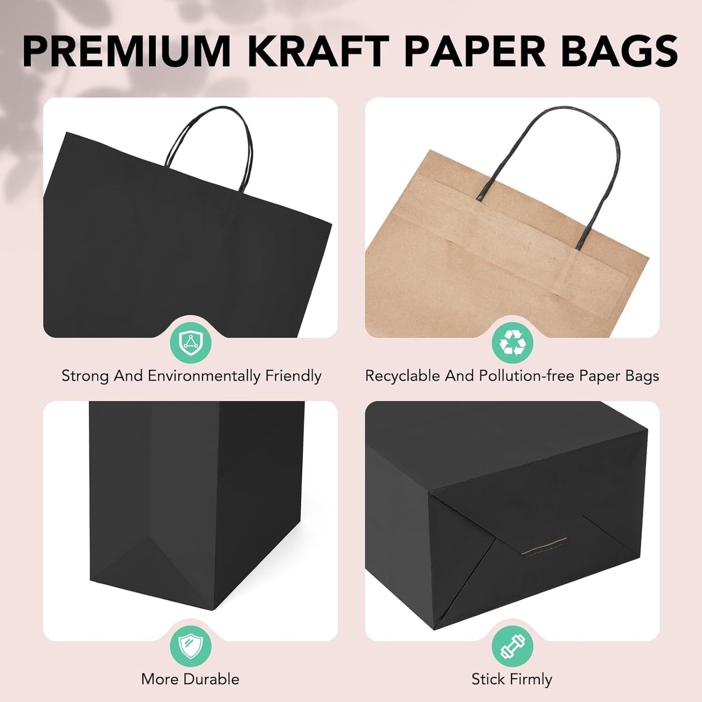 METRONIC Kraft Paper Gift Bags with Handles 16x6x12 Inch 6000 Pack | Christmas, Birthday Party Favors, Retail Shopping, Small Business Bulk | Black Gift Wrap Bag