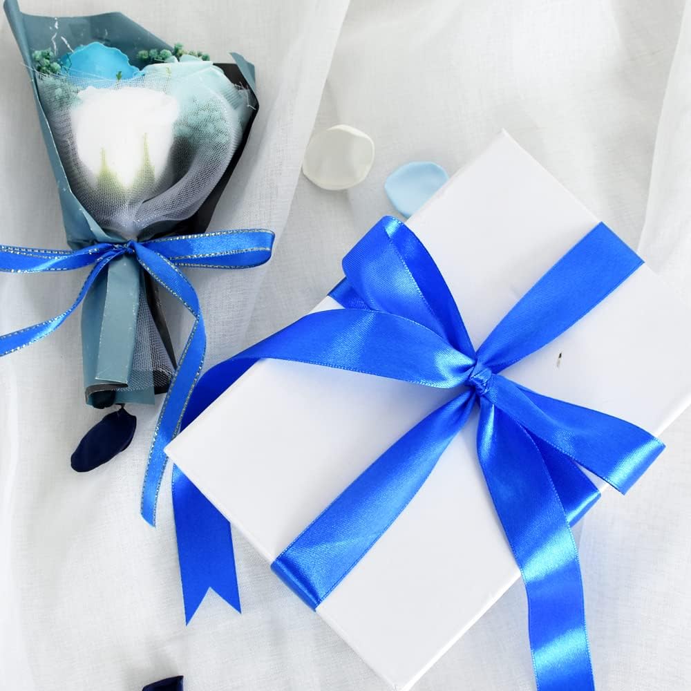 TONIFUL 1 Inch x 100yds Royal Blue Satin Ribbon, Thin Solid Color Satin Ribbon for Gift Wrapping, Crafts, Hair Bows Making, Wedding Party Decoration,Invitation Cards, Floral Bouquets, Christmas